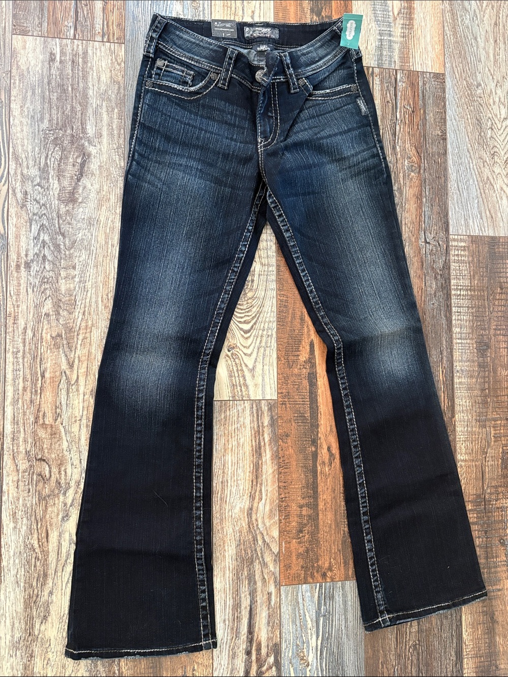 Maurices Dark Wash Flared Jeans with Contrast Stitching 27x32